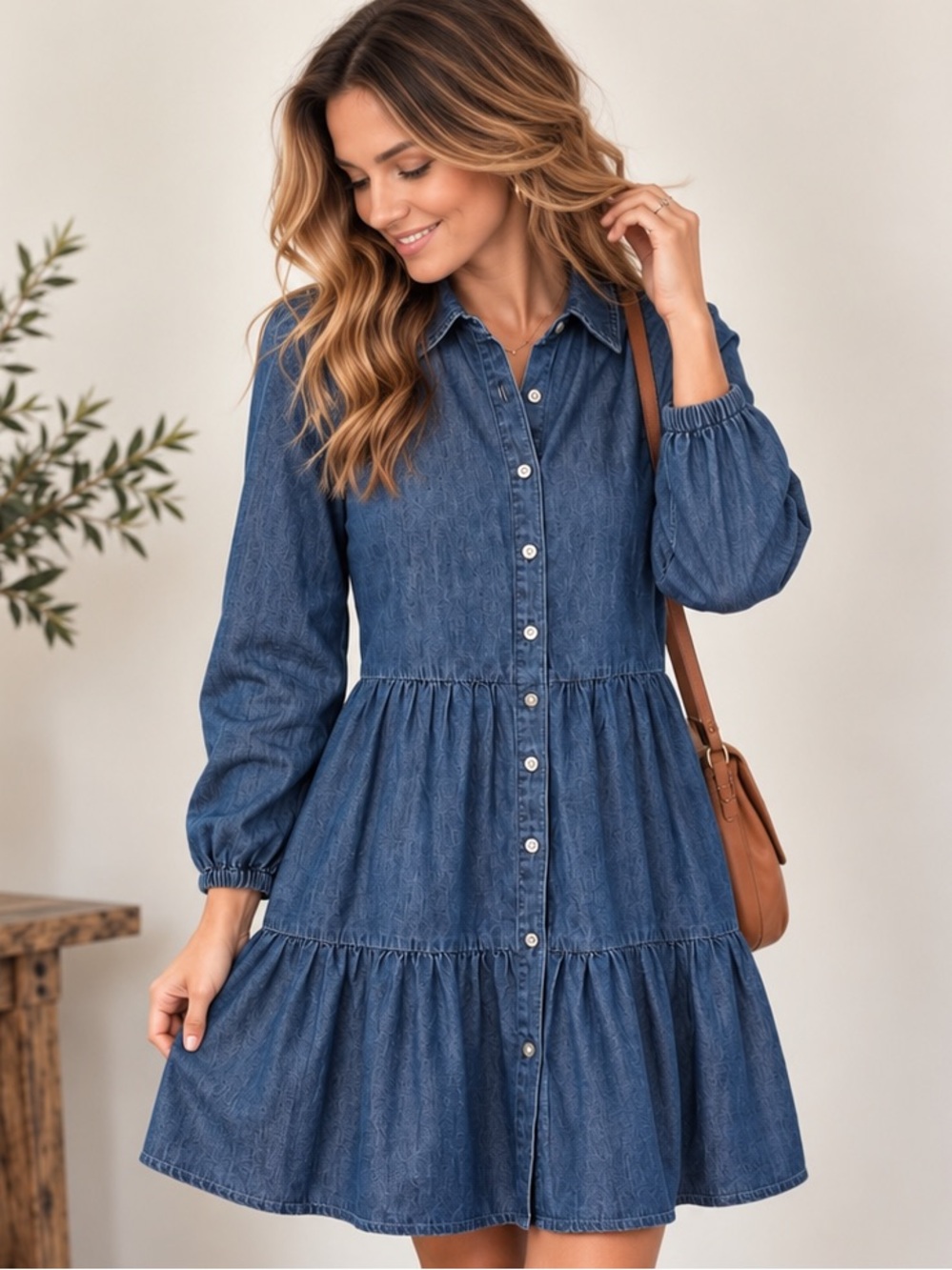 J.Crew Chambray Tiered Shirt Dress Size 0 Denim Blue Button Front